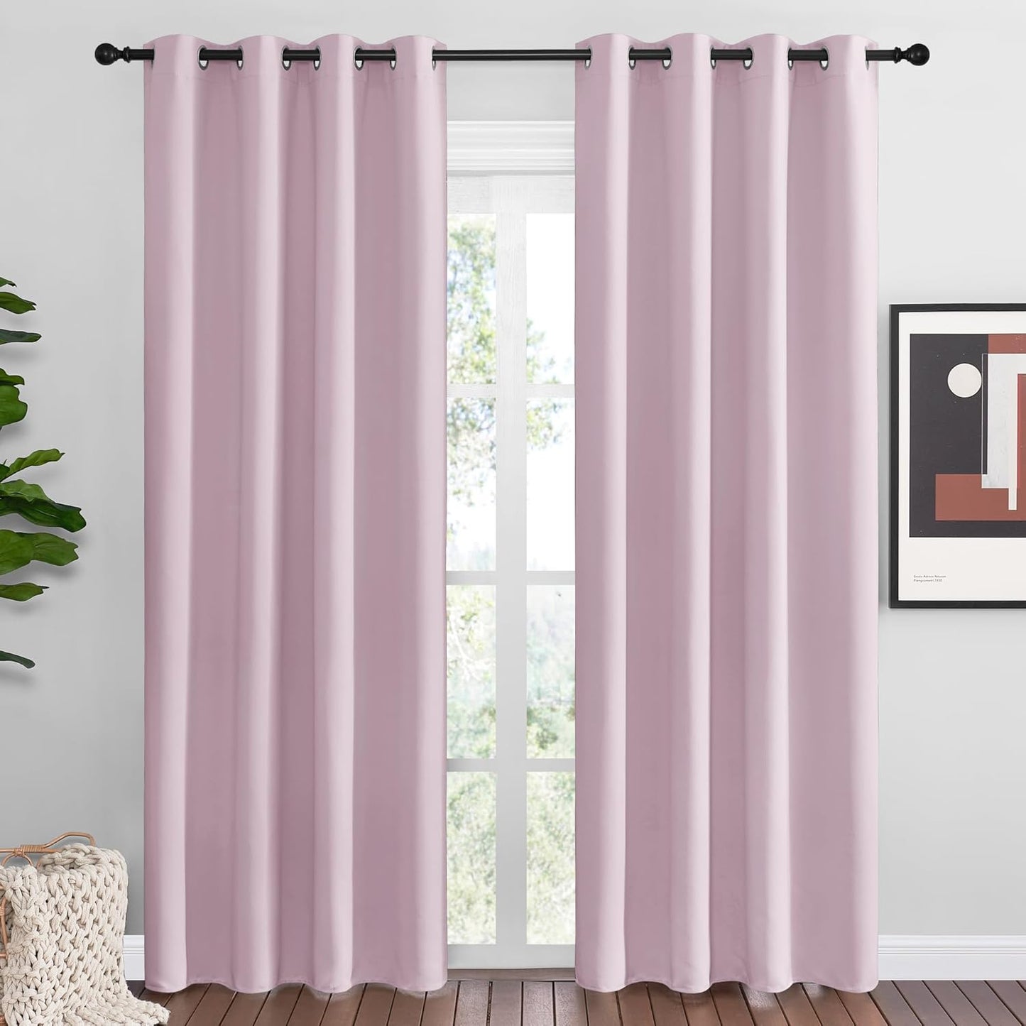 NICETOWN Halloween Pitch Black Solid Thermal Insulated Grommet Blackout Curtains/Drapes for Bedroom Window (2 Panels, 42 inches Wide by 63 inches Long, Black) - Colors B
