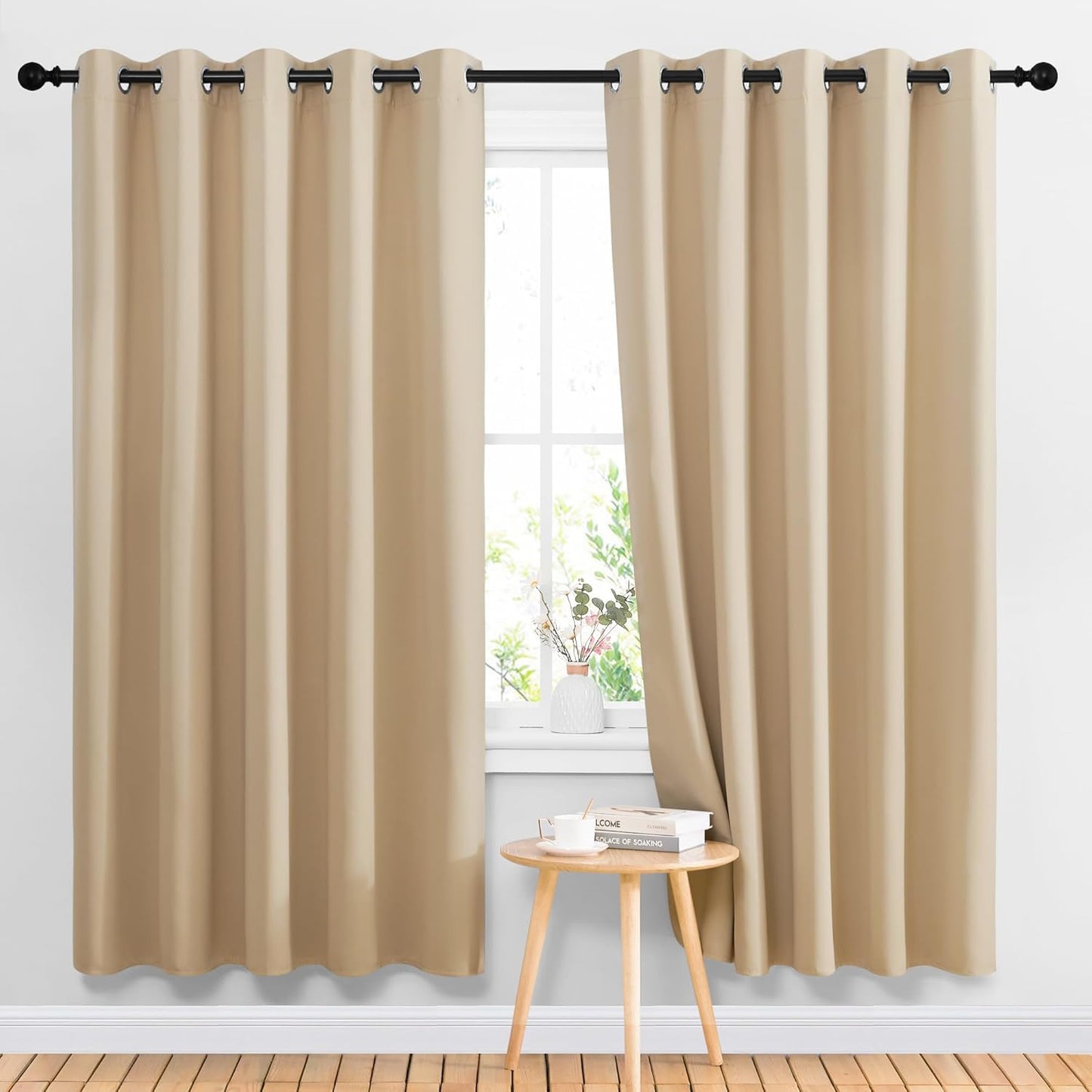 NICETOWN Halloween Pitch Black Solid Thermal Insulated Grommet Blackout Curtains/Drapes for Bedroom Window (2 Panels, 42 inches Wide by 63 inches Long, Black) - Colors D