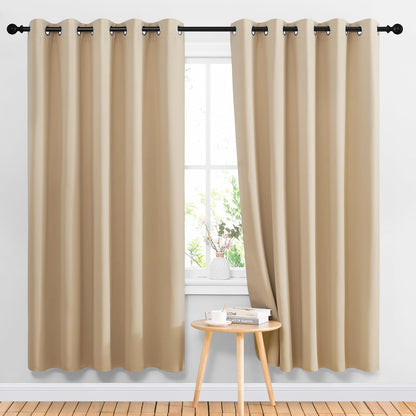 NICETOWN Halloween Pitch Black Solid Thermal Insulated Grommet Blackout Curtains/Drapes for Bedroom Window (2 Panels, 42 inches Wide by 63 inches Long, Black) - Colors D
