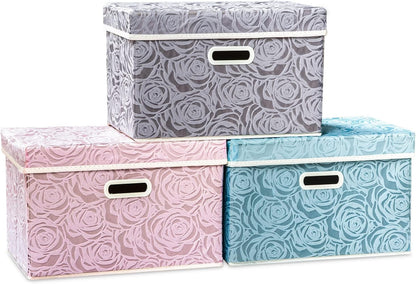 PRANDOM Larger Collapsible Storage Bin with Lid [1-Pack] Fabric Decorative Storage Box Cube Organizer Container Baskes with Handles Divider for Bedroom Closet Living Room Pink 17.7x11.8x11.8 Inch