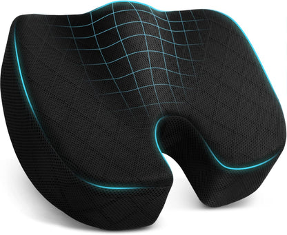 TushGuard Seat Cushion - Memory Foam Cushion for Office Chair, Car Seat, Airplane, Bleacher - Sciatica & Hip & Coccyx Pain Relief Desk Chair Cushion for Long Sitting Office Workers, Car Drivers