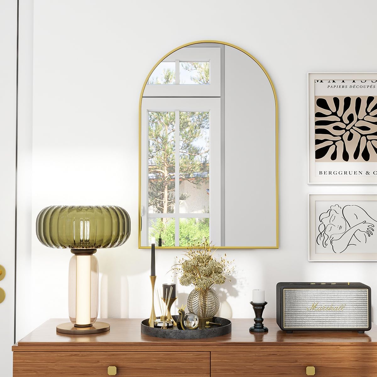 VooBang Arched Wall Mirror, 24 x 36 inch Arch Bathroom Mirror, Wall Mounted Vanity Mirror with Arch Metal Frame, Modern Bathroom Vanity Mirror for Bedroom, Living Room, Hanging or Leaning, Black