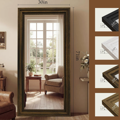 Full Length Mirror 71"x30", Large Solid Wood Frame Floor Mirror, Leaning Floor Mirror, Stable Frame, Shatterproof Glass, Modern Classic Style for Bedroom, Living Room, Entryway