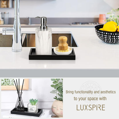 Luxspire Bathroom Vanity Tray, 8 x 4 inch Resin Kitchen Sink Tray for Soap Dispenser Bathroom Countertop Organizer Plate Holder for Perfume Soap Towel Bathroom Accessories, Mini, White Marble