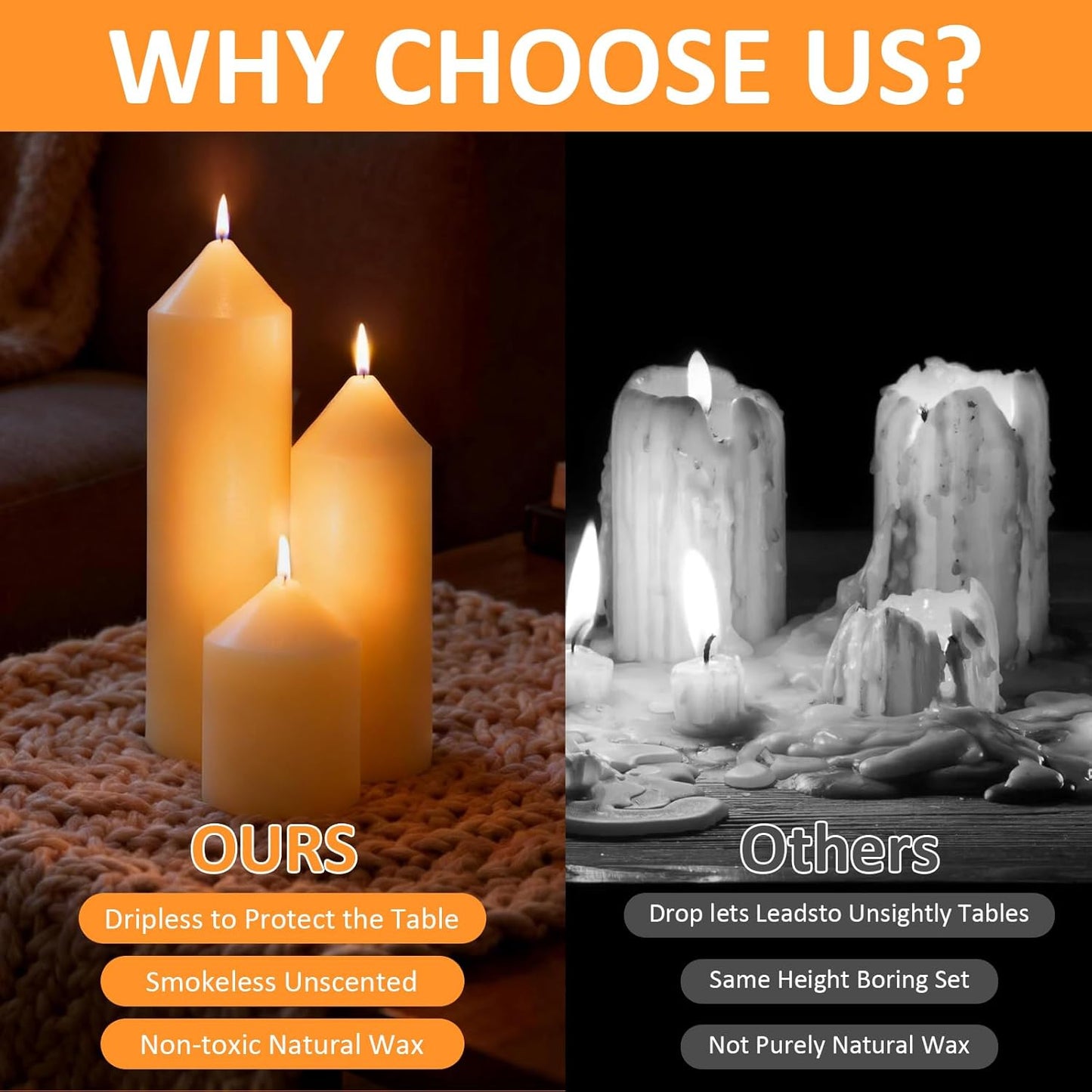 18 Pcs Ivory Pillar Candles Bulk Set，3 Different Lengths 2 x 3/4/6 Inch (6 Each)，Hurricane Candles，Dripless Unscented Smokeless，Gives You a Better Atmosphere When Organizing an Event Party.
