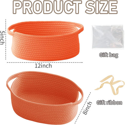 JMvicyroam Woven Basket,Small Rope Storage Bin with Handles & Ribbon Bag, Organizer for Shelves Closets,Gift Basket Empty for Birthday,Books,Dog Toys,White