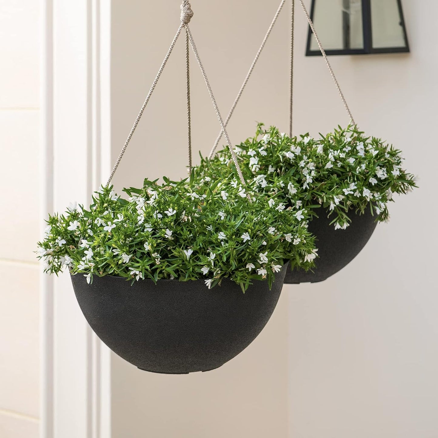 LA JOLIE MUSE Large Hanging Planters - 13 Inch Flower Pots Outdoor Indoor, Hanging Garden Planters Set of 2, New Iron Color