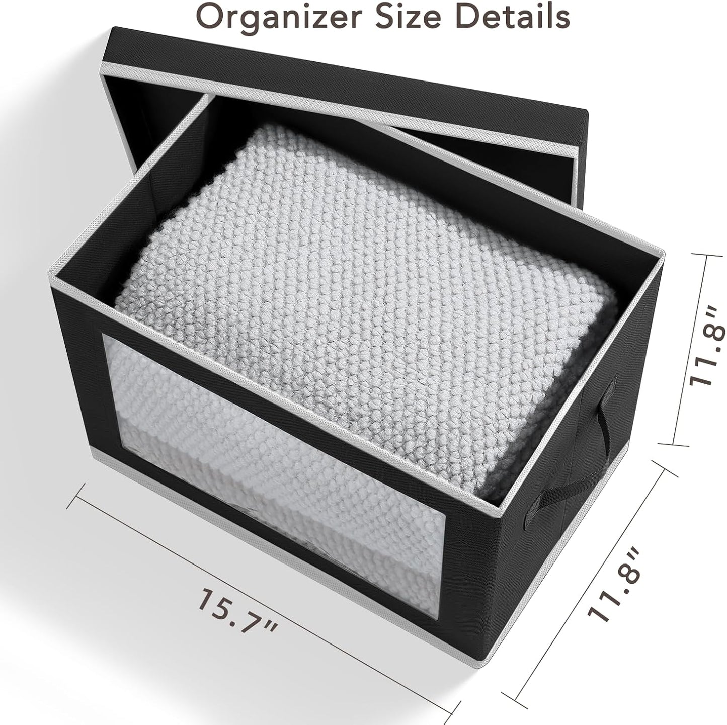 Homsorout Storage Bins with Lids - Fabric Closet Storage Bins with Window, Collapsible Baskets for Shelves 4 Pack, Home Decorative Boxes for Clothes, Closet, Office, Grey