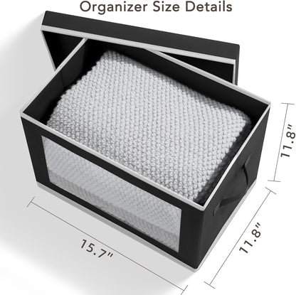 Homsorout Storage Bins with Lids - Fabric Closet Storage Bins with Window, Collapsible Baskets for Shelves 4 Pack, Home Decorative Boxes for Clothes, Closet, Office, Grey