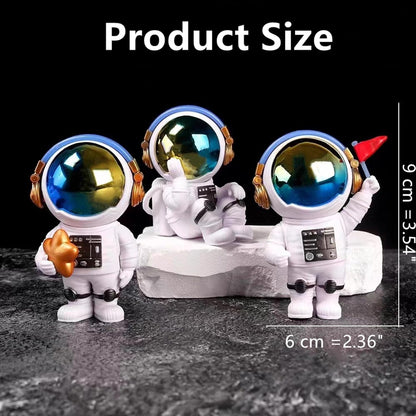 Blue White Astronaut Statues Set of 4, Spaceman Sculpture Figurines Outer Space Theme Decor for Nursery Room Cake Topper