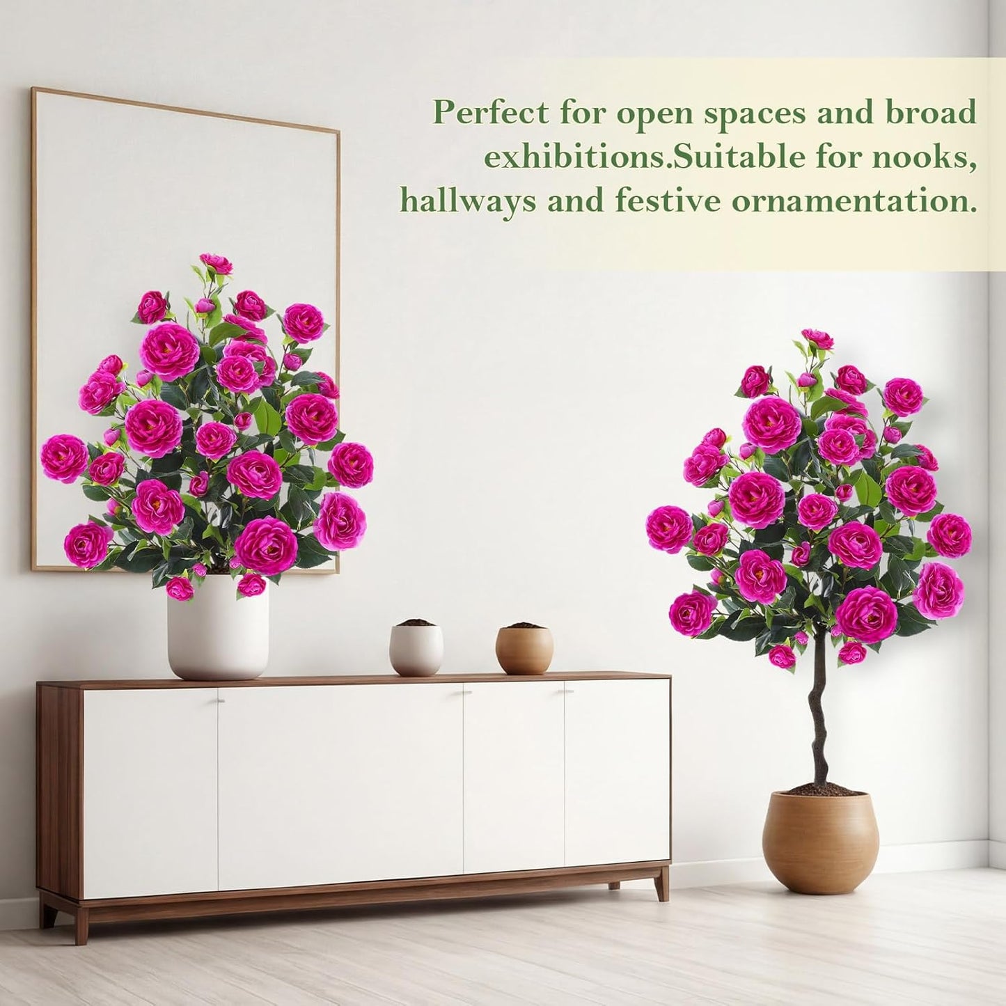 Lunmon 2 Pack 3ft Artificial Camellia Plants Tree 36" Faux Camellia Flower with Spike UV Resistant Realistic Fake Floral Blooming Bush for Indoor Outdoor Front Door Porch Backyard Garden, Purple