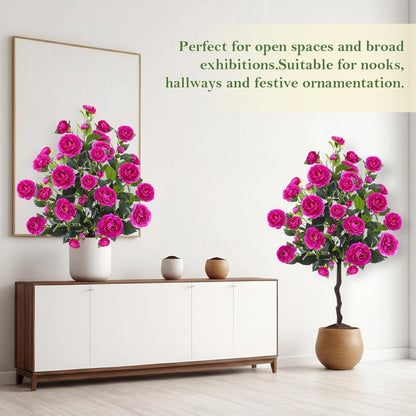 Lunmon 2 Pack 3ft Artificial Camellia Plants Tree 36" Faux Camellia Flower with Spike UV Resistant Realistic Fake Floral Blooming Bush for Indoor Outdoor Front Door Porch Backyard Garden, Purple
