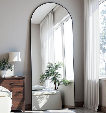 Dewfig Arched Full Length Mirror, 76"x34" Large Floor Mirror, Full Body Mirrors for Leaning or Hanging, Standing Mirrors for Bedroom, Living Room,Dressing Room, Aluminum Alloy Frame, Black