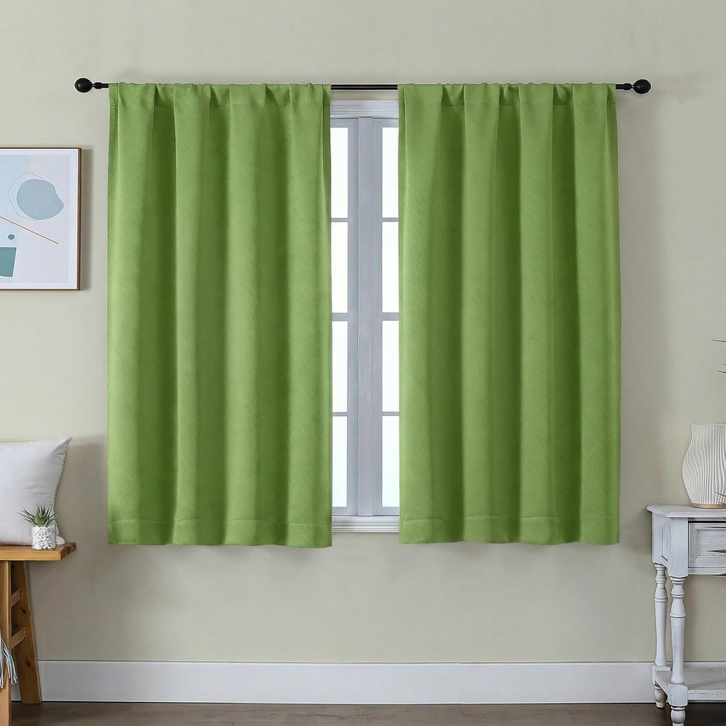 Simplebrand Ava Sage Green Blackout Curtains for Bedroom 63 Inch Length 2 Panels Set, Solid Thermal Insulated Energy Saving Rod Pocket Window Treatment Curtains Blackout Drapes, W40 x L63 Inch, Sage - Colors C