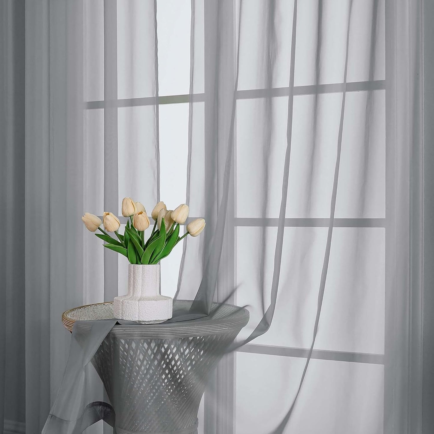 OWENIE Sheer Curtains 84 inches Long 2 Panels Set for Living Room/Bedroom, Rod Pocket Voile Sheer Panel Drapes, White, 2pcs, Each 42" W x 84" L - Colors A