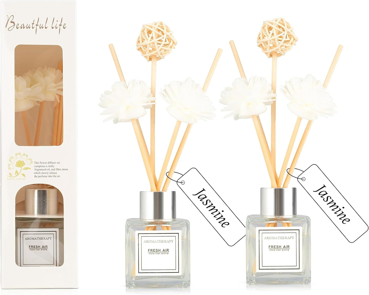 Reed Diffuser Set, 1.7 fl oz Scent Diffuser with Sticks, Jasmine Scent for Bathroom Accessories Shelf Decor, Air Fresheners for Home, Home Fragrance Products, House Office Room Decor Aesthetic Gift