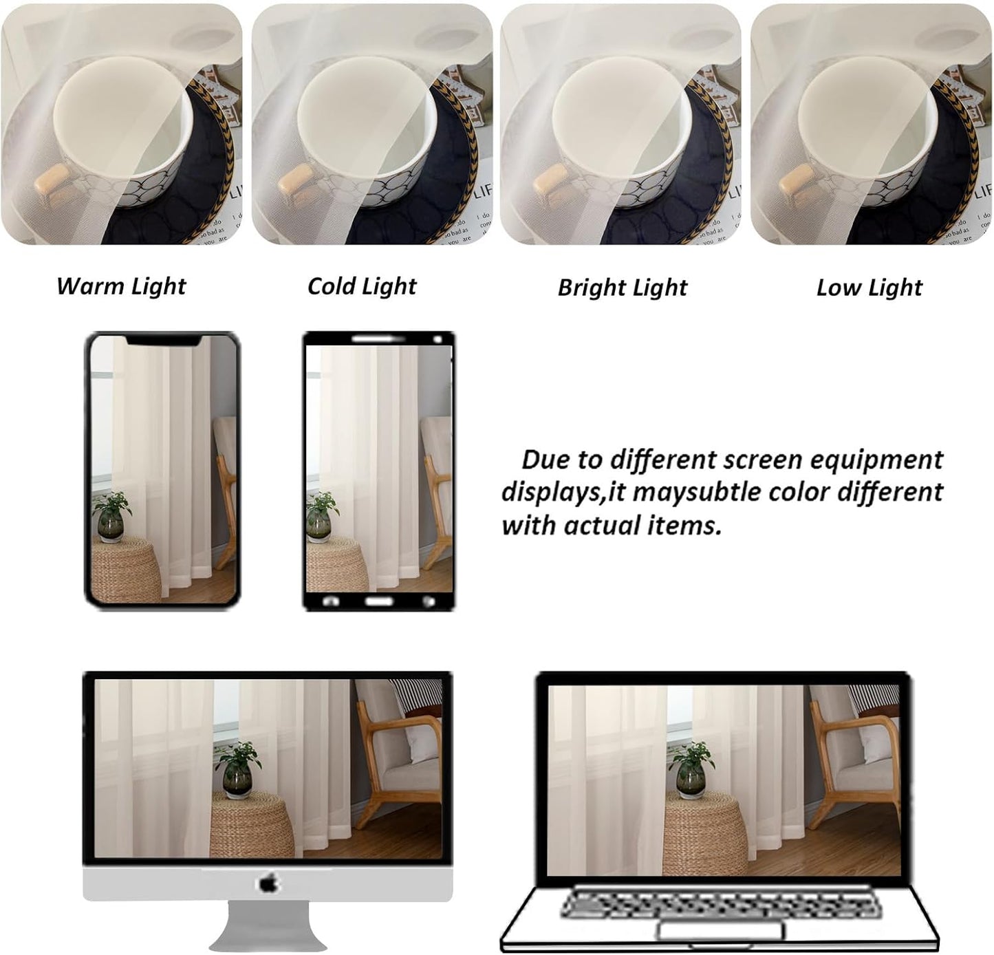 Chyhomenyc Sheer White Valances for Windows 2 Pack, Small Window Curtains for Living Room Bathroom Cafe Laundry Basement, Modern Top Dual Rod Pocket Voile Curtain, 42W x 14L inches, White - Colors A