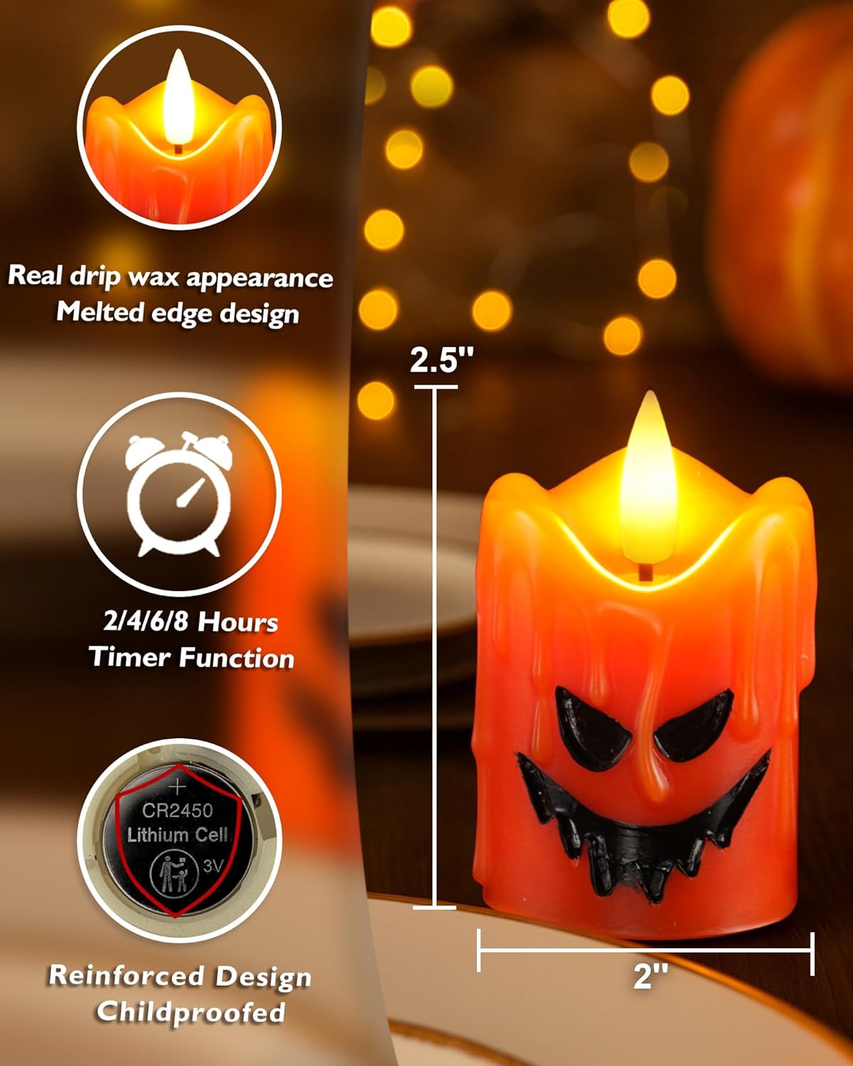 Homemory Flameless Votive Candles with Timer, 2" x 2" Real Wax, 400+Hour Realistic Black Wick Battery Operated Candles, Set of 6 for Wedding, Party and Holiday Decoration (Battery Included)