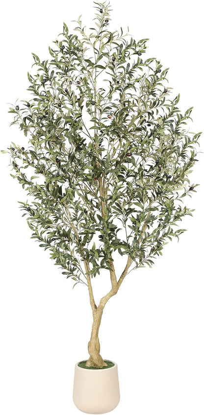 Realead 6ft Artificial Olive Tree with Tall Exquisite Planter - Realistic Faux Olive Tree with Thick Trunk and Lifelike Fruits - Large Fake Olive Tree for Home Office Decor