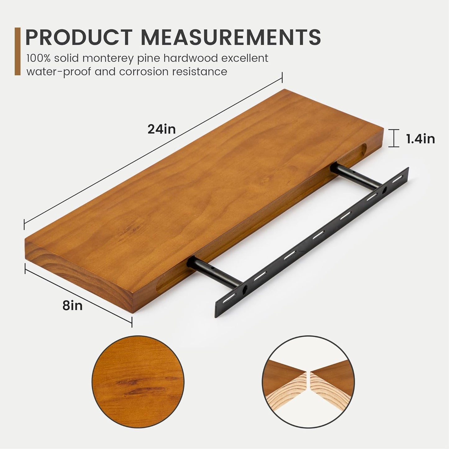 Floating Shelves 36 Inches Long - 8 Inch Deep Rustic Premium Solid Pine Wood for Storage - Farmhouse Wall Mounted for Living Room - Heavy-Duty Metal Bracket - 36" W x 8" D - Set of 2 - White Color