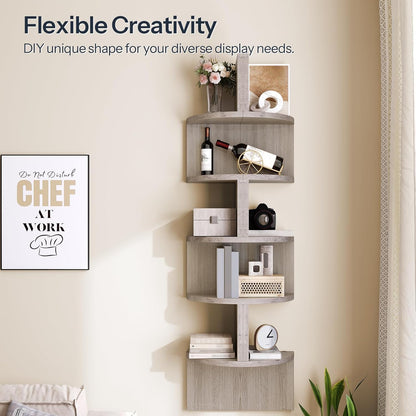 HOOBRO Corner Shelf Wall-Mounted, Set of 2 Floating Corner Shelves for Wall, 4-Tier Corner Bookshelves for Living Room, Bedroom, Bathroom, Home Office, Black BK25BJP201