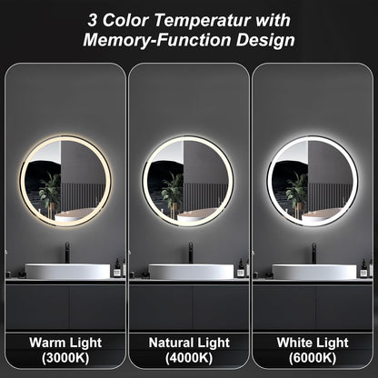 Sweetcrispy 24 Inch Round Wall Mirror with Tempered Glass, Bathroom Mirror Over Sink, Anti-Fog & Waterproof Round Mirror for Bathroom, Entryway, Bedroom, Shatterproof Design, Black