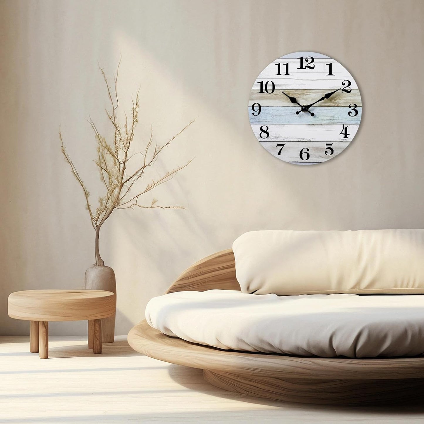 Wall Clock, Rustic Wall Clocks Battery Operated Silent Non Ticking, Country Round Wooden Clocks Farmhous Wall Decorative for Kitchen, Bathroom, Living Room (Gray 8 Inch)