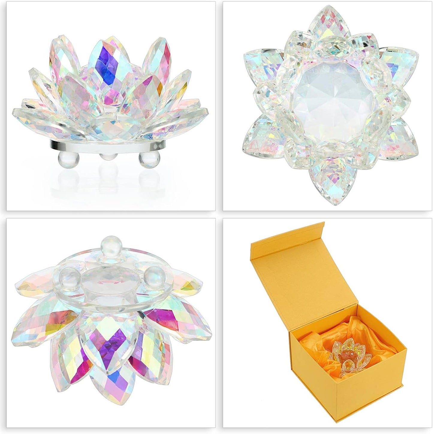 OwnMy 3 Inch Sparkle Crystal Lotus Flower Figurines Decorative Lotus Flower Ornament, Glass Lotus Feng Shui Decor Crystal Flower Paperweight for Home Office Tabletop Centerpieces