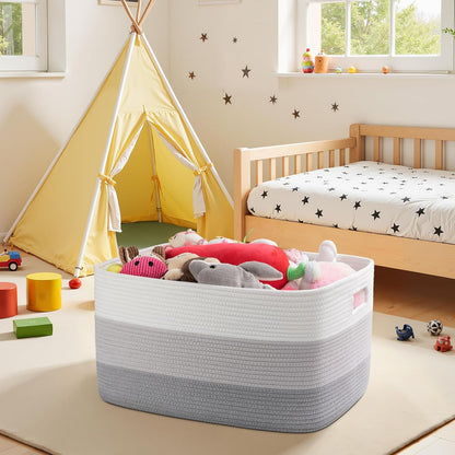 OIAHOMY Large Blanket Basket, 22”x17”x12” Rectangle Woven Baskets, Nursery Blanket Storage Living Room, Toy Storage With Handle, Large Baskets for Organizing-Gradient Yellow