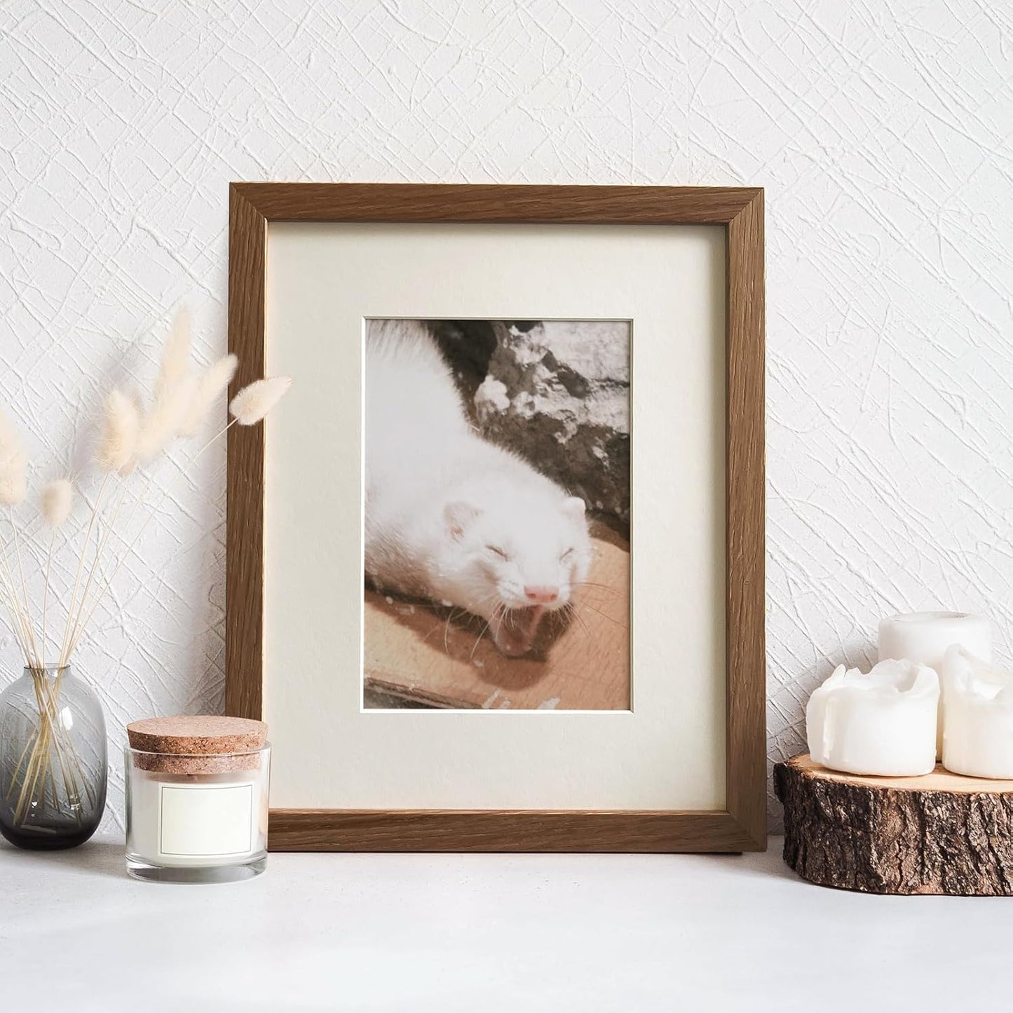 5x7 Picture Frame, Solid Oak Wood 5 x 7 Photo Frame with Mat to 4x6, 7x5 Picture Frames for Wall and Tabletop Display, (Walnut Set of 1)
