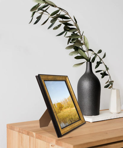 Golden State Art, 11x14 Photo Frame with Mat for Pictures 8x10 and Real Glass (Dark Gold Brown & Bronze Pewter Panel with White Color Mat, 1.25 Inch Frame Border)