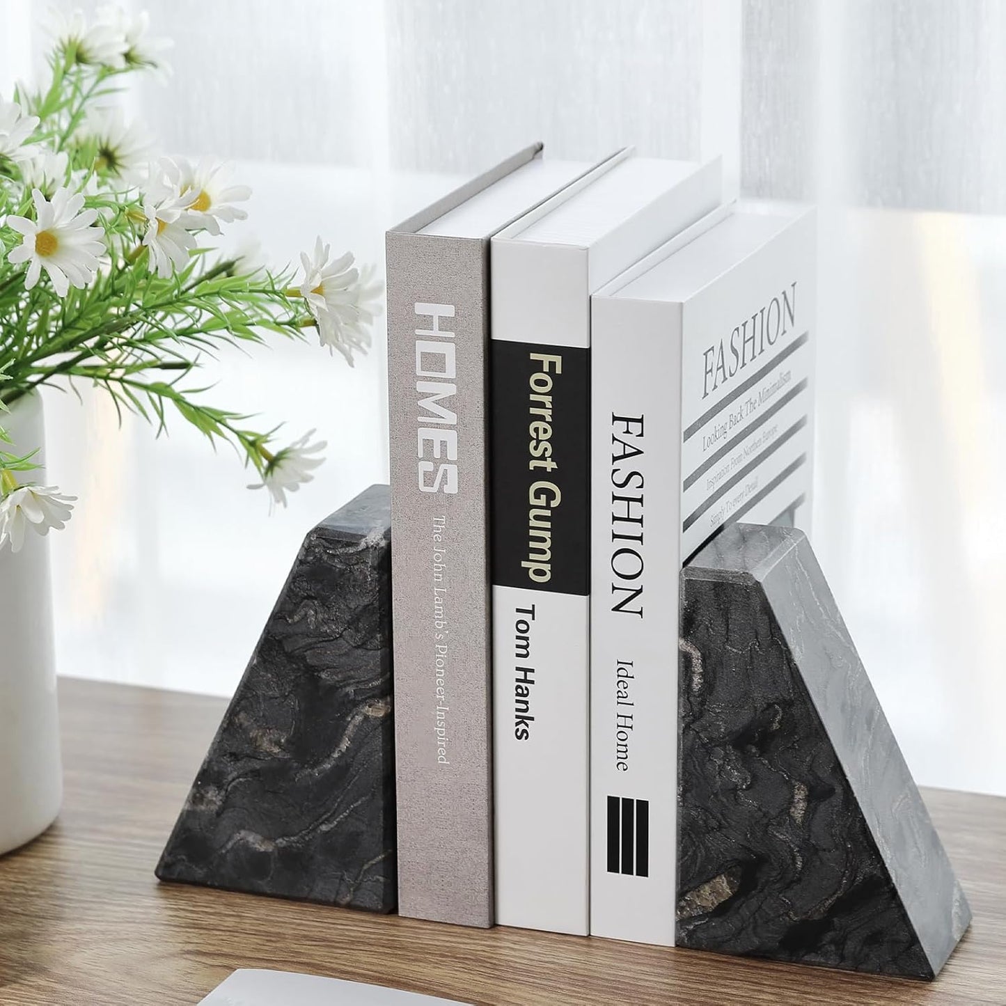 Karibiber Travertine Bookends for Heavy Books, Marble Decorative Bookends for Shelves, Heavy-Duty Stone Book Ends for Hardback Book & Cookbooks, Unique Book Stopper & Holder, Travertino Italy