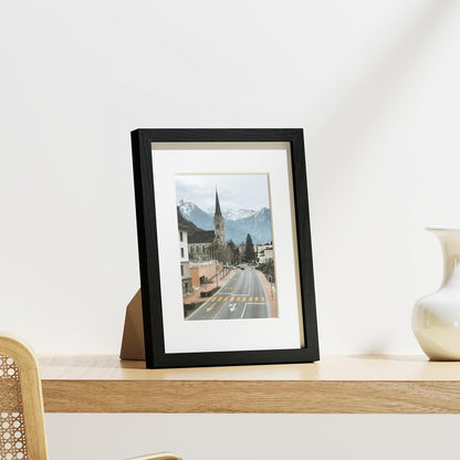 Vittanly 8x10 Picture Frames Set of 9, Shatter Resistant Plexiglass, Display 5x7 Pictures with Mat or 8x10 without Mat, Photo Frames for Wall or Tabletop, Engineered Wood, Black - Colors A