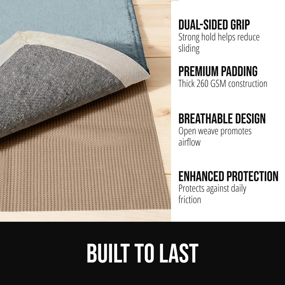 GORILLA GRIP® Strong Rug Pad Gripper, Grips Help Keep Area Rugs Safe in Place, Slip and Skid Resistant Pads for Tile and Hardwood Floors, Under Carpet Mat Cushion Floor Protection, 2x3 FT
