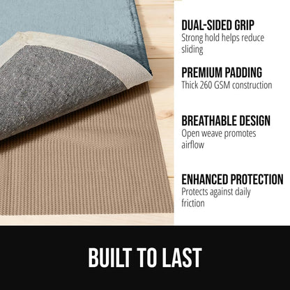 GORILLA GRIP® Strong Rug Pad Gripper, Grips Help Keep Area Rugs Safe in Place, Slip and Skid Resistant Pads for Tile and Hardwood Floors, Under Carpet Mat Cushion Floor Protection, 2x3 FT
