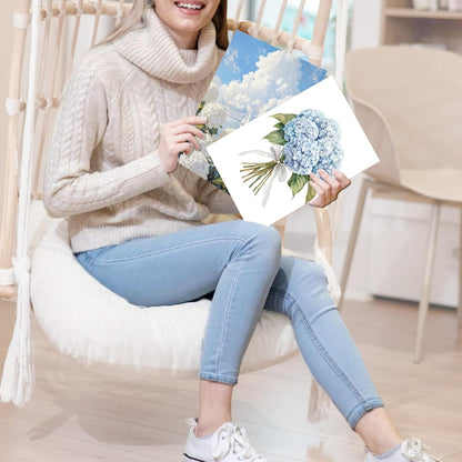 Poecinvi Blue and White Hydrangea Nautical Canvas Wall Art Prints Set of 4, Rustic French Country Hydrangea Flower Coastal Beach Posters Pictures Wall Decor for Home Living Room, 8x10 Unframed