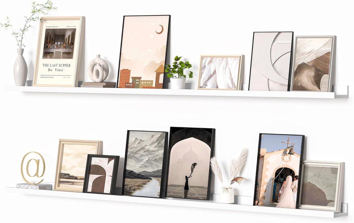 Heimlove Picture Ledge Shelf, Floating Shelves Set of 2, 24 Inches Picture Shelf for Wall with Ledge, Kids Bookshelf Wall Mounted for Living Room Bedroom Decor Books Photo Frames - White