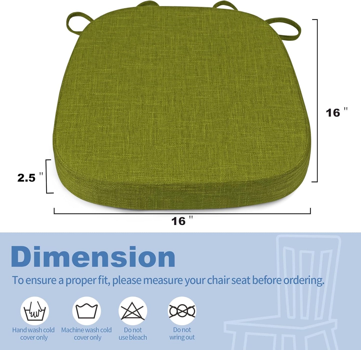 BUYUE Thickened 2.5" Friendly Woven Fabric Dining Chair Cushion, U-Shape High Density Foam Comfortable Chair Pad for Kitchen, Slip Resistant Indoor Seat Cushion (1 Piece, Dark Gray)