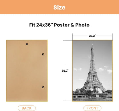 upsimples 18x24 Picture Frame Black 3 Pack, Scratch-Proof Poster Frames 18 x 24 for Photo Gallery - Slide-In Strips, Horizontal or Vertical Wall Mounting