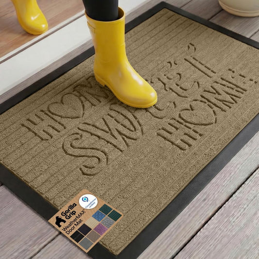 GORILLA GRIP 100% Waterproof All-Season WeatherMAX Doormat US Designed Natural Rubber, Stain Fade Resistant, Low Profile Indoor Outdoor Front Door Mats Outside Entrance, Easy Clean 29x17 Gray Diamond - Colors A