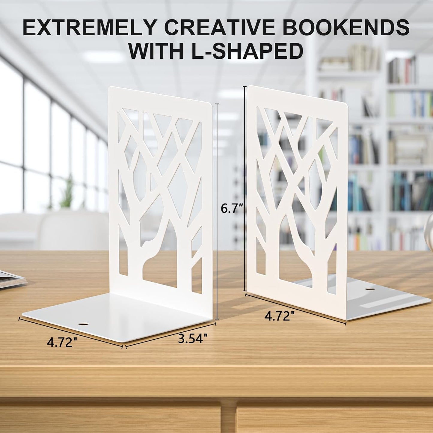 Bookends 4 Pieces, Tree Design Modern Metal Bookends for Shelves, Black Tree Book Ends Decorative Book Organizer for Desk, Decorative Shelve Book Stopper for Home Office