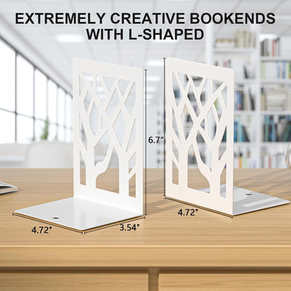 Bookends 4 Pieces, Tree Design Modern Metal Bookends for Shelves, Black Tree Book Ends Decorative Book Organizer for Desk, Decorative Shelve Book Stopper for Home Office