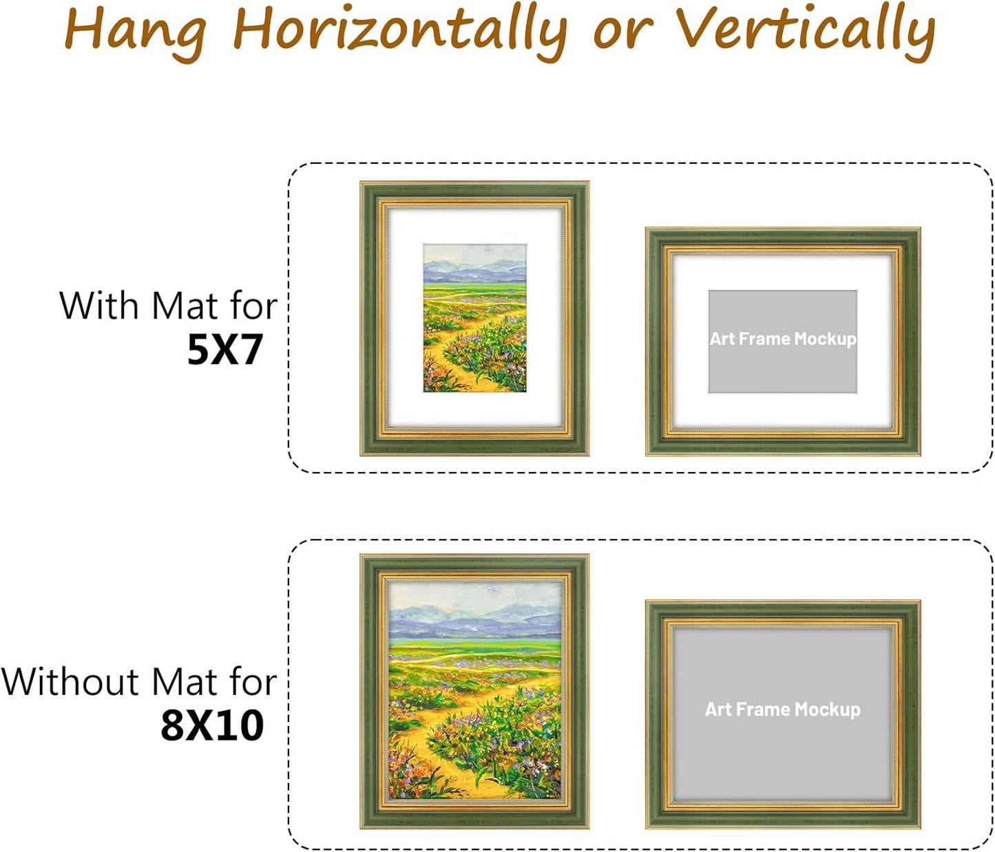 Golden State Art,11x14 Ornate Picture Frame for 8x10 Photo with Mat or 11 x 14 Prints without Mat,Real Glass Wall Display(Color:Green Gold)