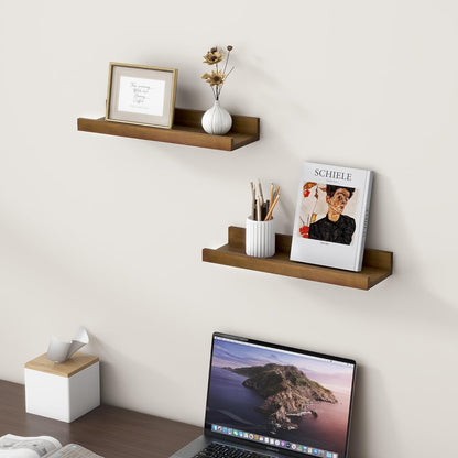 FLYJOE Picture Ledge Shelf, Floating Shelves Set of 2, Solid Pine Wood 55'' Long Large Nursery Book Shelves for Toys Storage, Kids Bookshelf for Living Room Bedroom Decor Books Photo Frames, Walnut