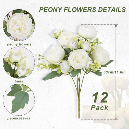 MARTINE MALL 2 Packs Peonies Artificial Flowers, Light Pink Artificial Peonies, Silk Peonies Flowers Fake Peonies Artificial Flowers Peonies Bouquet for Centerpiece Table Wedding Party Home Decor