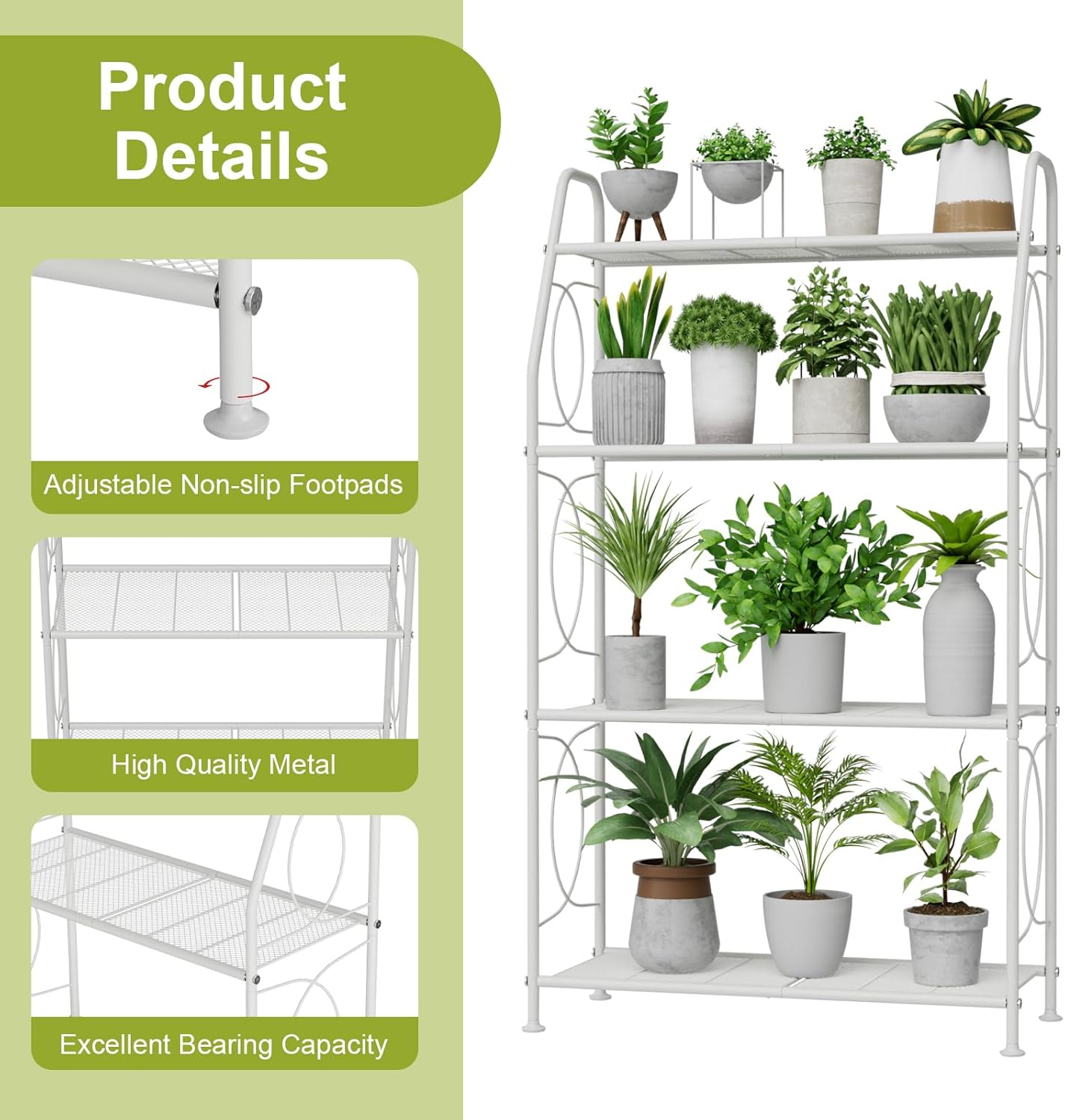 VyGrow Plant Stand, 4 Tier Plant Shelf for Indoor Outdoor, Heavy Duty Metal Tall Plant Stands Holder Rack for Living Room Balcony and Garden, Black