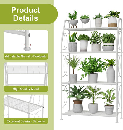 VyGrow Plant Stand, 4 Tier Plant Shelf for Indoor Outdoor, Heavy Duty Metal Tall Plant Stands Holder Rack for Living Room Balcony and Garden, Black