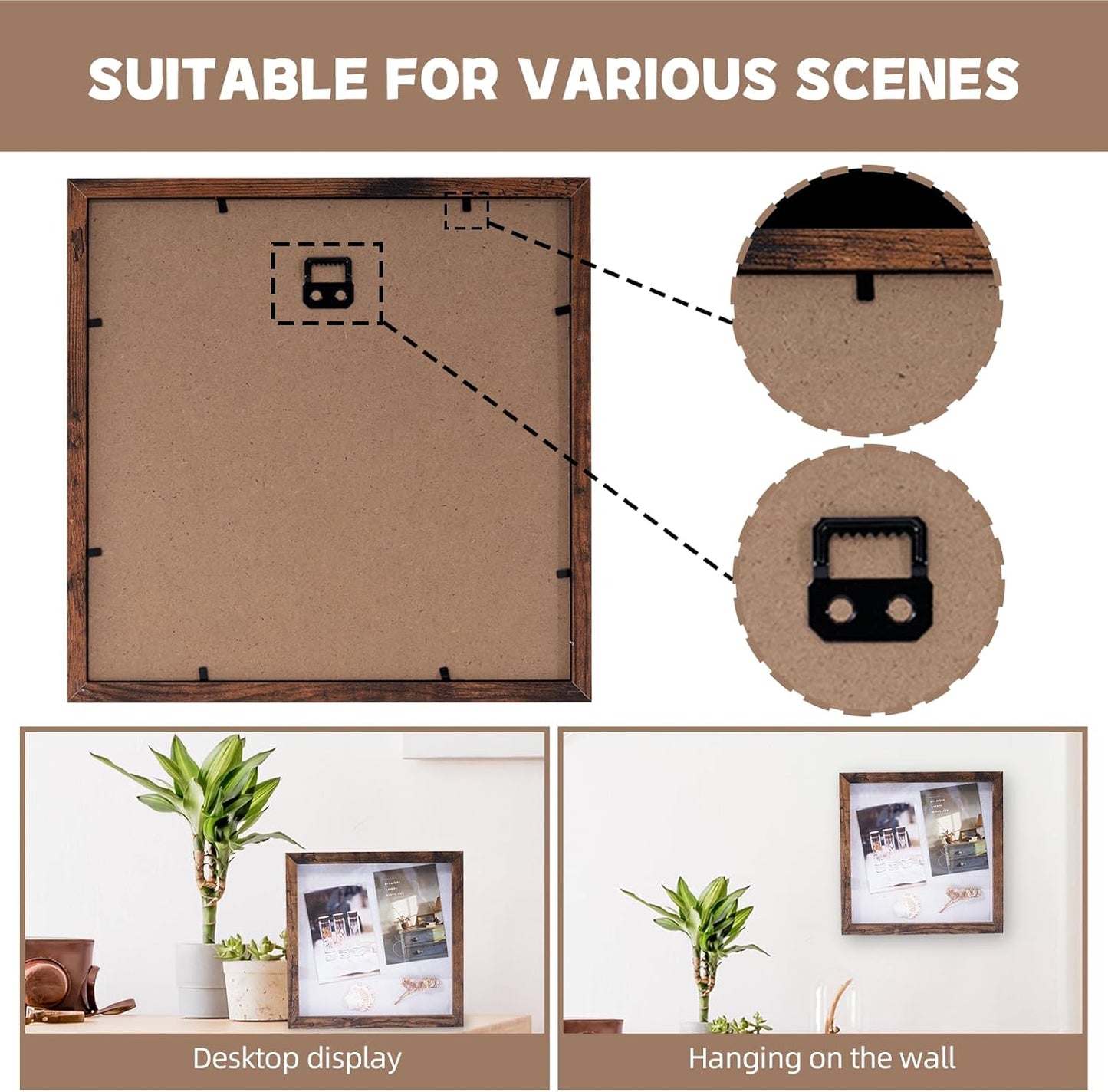 Muzilife 8x8 Shadow Box Picture Frame with Linen Board - Deep Wood & Glass Display Case Ready to Hang Memory Box Baby Sports Memorabilia, Pins, Awards, Medals, Wedding, Tickets and Photos (Black)