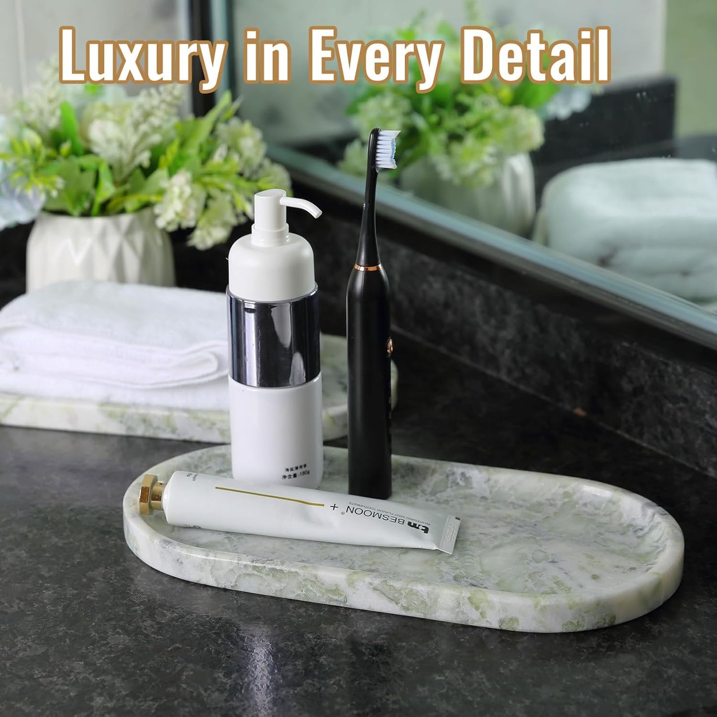 Koville Italian Travertine Tray, 12"x6" Vanity Decorative Marble Tray for Countertop, Catchall Tray for Perfume, Candles, Jewelry Dish Tray