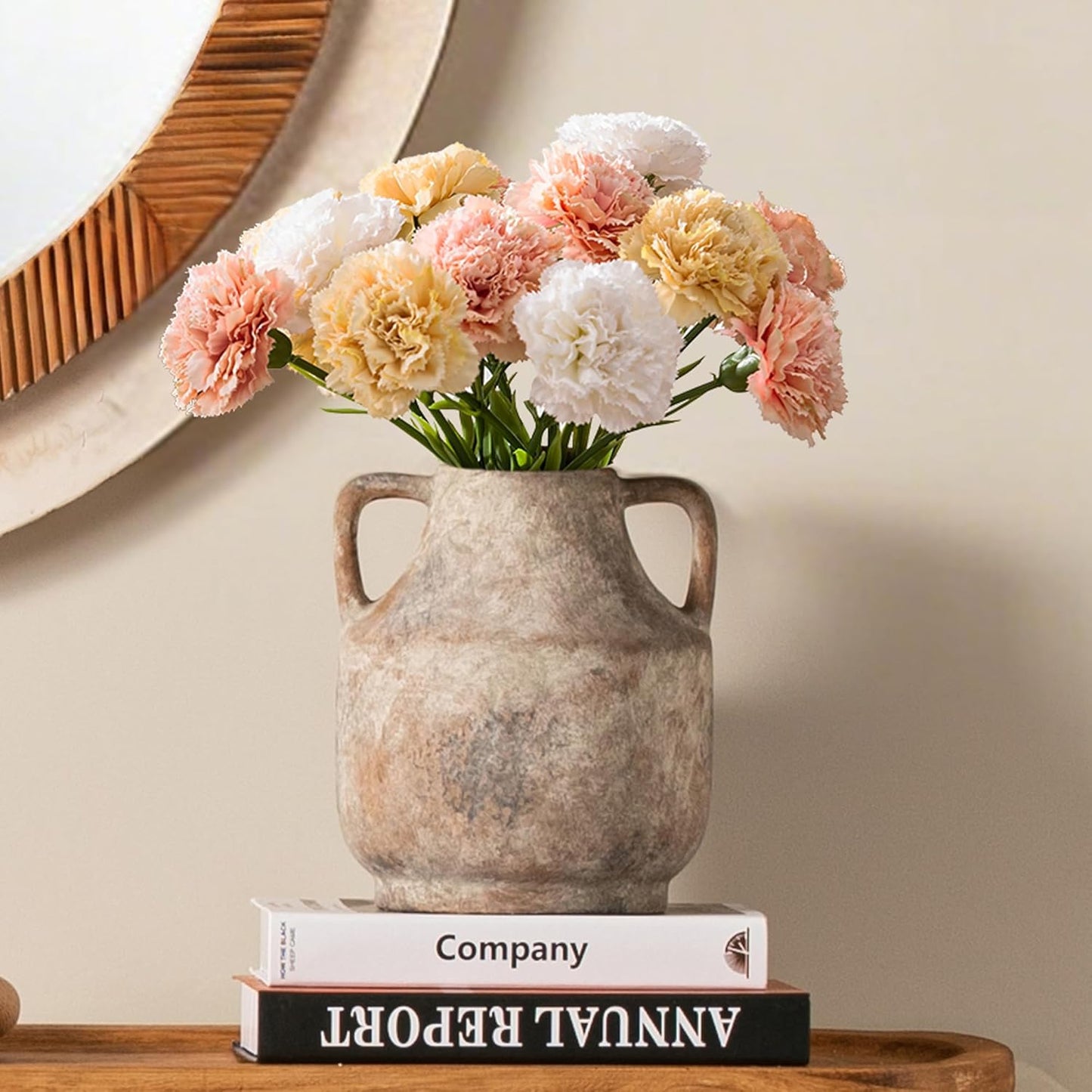 Mitt&Ditt Ceramic Flower Vase with Handles, 11 inch Tall Vase for Centerpieces, Large Decorative Terracotta Vases, Farmhouse Rustic Vases for Home Decor, Living Room, Table, Neutral
